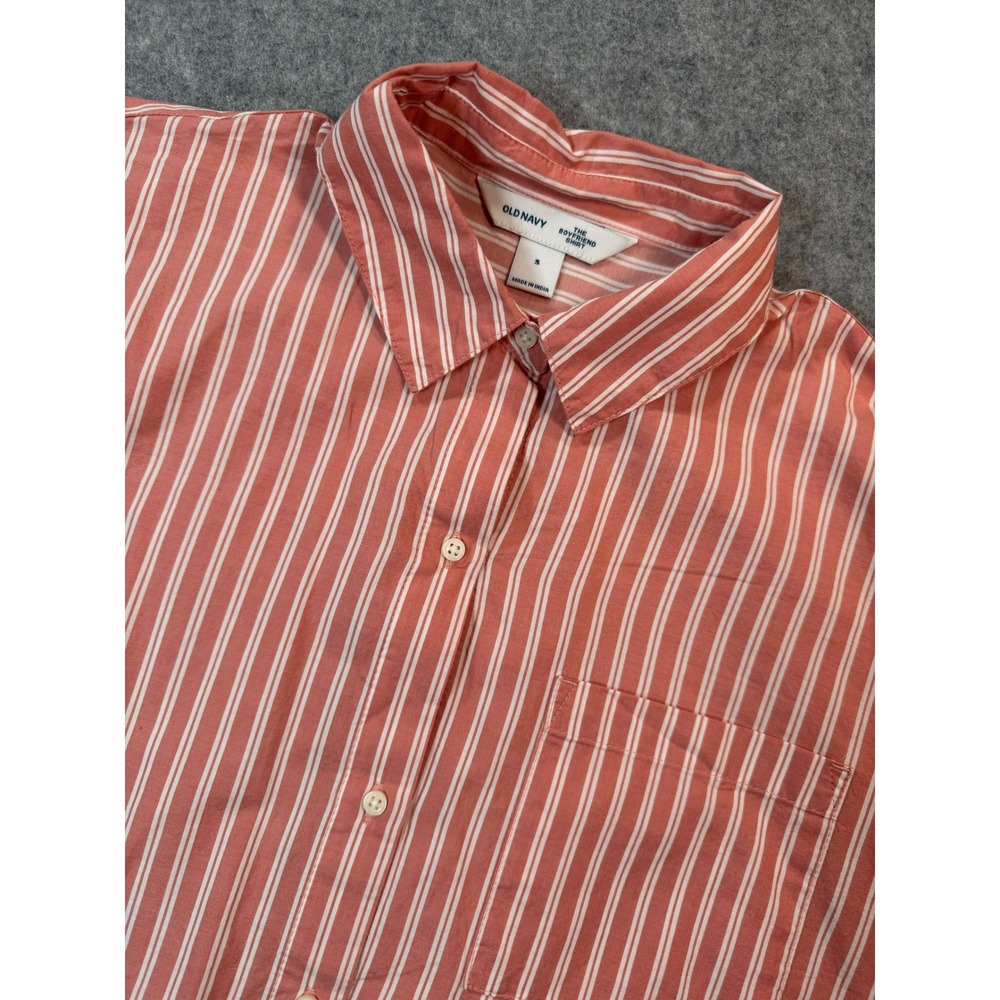 Old Navy The‎ Boyfriend Shirt Coral Pink White Striped Button Down S